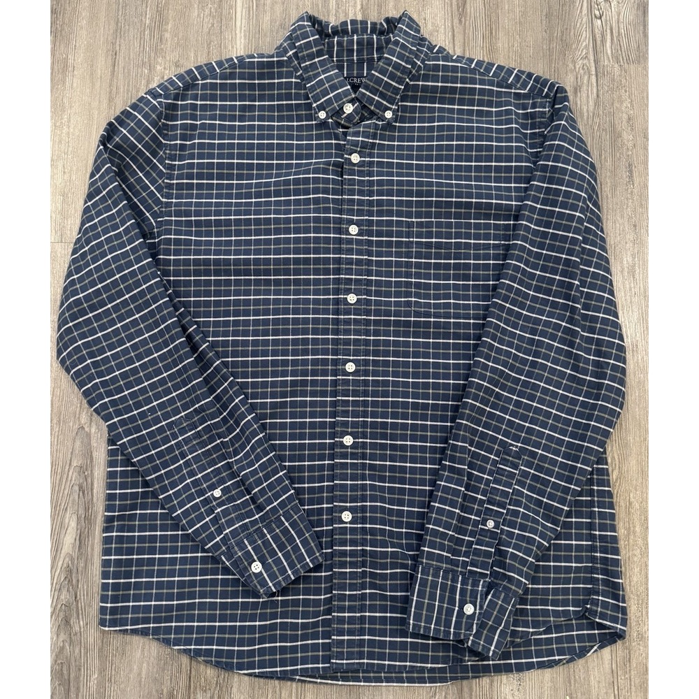 J.Crew Flex Oxford Men's XL Blue Green Plaid Check Button Down Shirt AD163